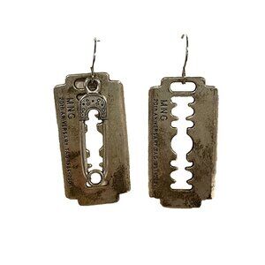 Sterling Silver plate Razor Blade Earrings MNG 20th Anniversary charm EUC